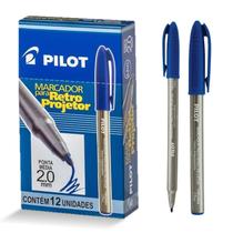 Caixa 12 Canetas Marcador Retroprojetor Azul Pilot 2.0mm Permanente Multiuso