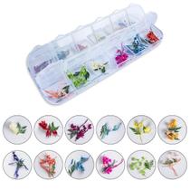 Caixa 12 Mini Flores Secas e Galhos Decoração Unhas de Gel Encapsulamento Decoração de Unhas Manicure Nail Designer Nail Art