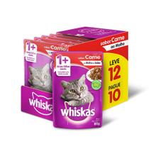 Caixa 12 Ração Úmida Whiskas Sachê Sabor Carne para Gatos Adultos - 85g