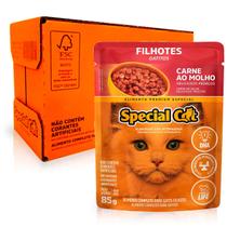 Caixa 12un Ração Úmida Special Cat Sachê Gatos Filhotes Carne 85g