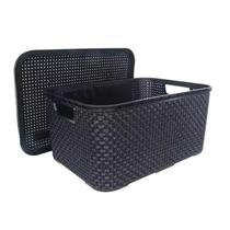 Caixa 15 Litros Preta Rattan Para Brinquedos Acessórios
