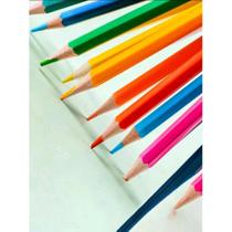 Caixa 24 lápis de cor modelo sextavado eco cores vibrantes escolar papelaria