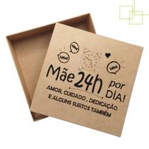 Caixa 30x30x10 MDF Mãe 24 Horas por Dia Embalagem Presente Dia das Mães