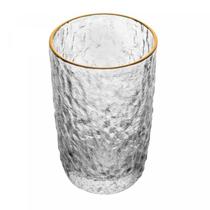 Caixa 50 Copos Altos de Cristal Martelado com Fio de Ouro