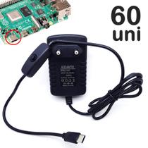 Caixa 60 Fontes Usb-C Para Raspberry Pi3 5v 3a Botão Liga Desliga Bivolt U1002 Caixa 60 Fontes Usb-C Para Raspberry Pi3 5v 3a Botão Liga Desliga Bivolt U1002