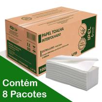Caixa 8 Pacotes de Papel Toalha 2 Dobras Folha Simples Soft 100 Celulose Extra Luxo 22,5 X 20,5 cm