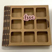 Caixa 9 Repartições LOVE em MDF para Doces e Presentes