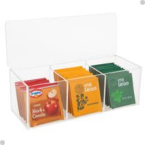 Caixa Acrílica Top Porta Saches Chá 3 Divisórias Com Tampa