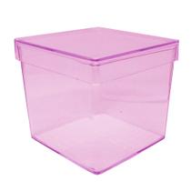 Caixa Acrílica Transparente Rosa 5cm x 5cm - 10 Unidades