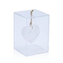 Caixa Acrílico c/ Coração De Pedra Quartzo Cristal