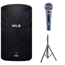 Caixa Acústica Wls S12 Ativa + Microfone M58A + Pedestal Caixa Acústica Wls S12 Ativa + Microfone M58A + Pedestal