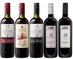 caixa amostras 5 unidades vinho sem álcool