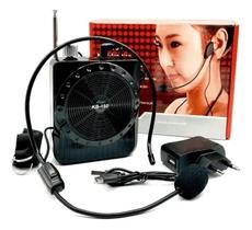 Caixa Amplificadora De Voz Portátil Com Microfone Headset Rádio FM USB Micro SD Recarregável Para Professor Palestra Aula Lacrado e Com NFe