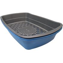 Caixa Areia Banheiro Small Azul com Peneira Cinza Higiênico Sanitário Gato Peneira 2 Bandejas Pequeno Plástico Mec Pet