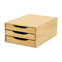 Caixa Arquivo Gaveteiro Organizador de Escritório 3 Gavetas Madeira MDF para Documentos A5 A4