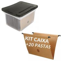 Caixa arquivo largo cristal com tampa com 20 pastas Caixa arquivo largo cristal com tampa com 20 pastas