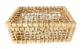 Caixa Baú De Palha De Milho Média Quadrada Tampa 11x19x28