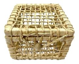 Caixa Baú De Palha De Milho Presente Quadrado Tampa 19x19x1