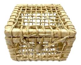 Caixa Baú De Palha De Milho Presente Quadrado Tampa 19x19x13