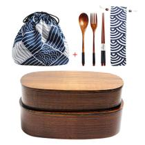 Caixa Bento de Madeira DODY Dupla Camada com Bolsa para Talheres Caixa Bento de Madeira DODY Dupla Camada com Bolsa para Talheres