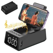 Caixa Bluetooth com Rádio FM, Relógio Digital e Suporte para Celular DG207