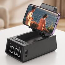 Caixa Bluetooth com Rádio FM, Relógio Digital e Suporte para Celular - Ref : DG207