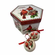 Caixa Bolas De Natal Presenteável Luxo Pássaros 8cm C/14 Un