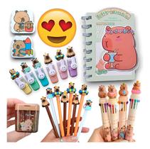 Caixa Box Capybara Escolar 18 Itens Fofos Infantil Capivara