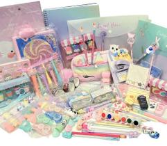 Caixa Box Kit Papelaria Fofa Kawai 15 Itens Criativos