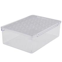 Caixa Box Organizadora Multiuso Transparente C/ Tampa Resistente P/ Prateleiras Armários Gavetas Escritório Cesto