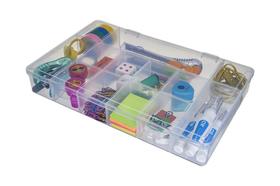 Caixa Box USUAL Organizador De Material Escolar Bijuterias Com Trava Transparente 13 Divisórias (28,1x18,7x4,2cm) - Inspiree