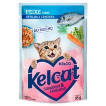 Caixa c/ 20 Petiscos Sachê Kelcat Peixe Ervilha e Cenoura ao Molho 85 gr