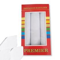 Caixa c/ 3 Lenço Masculino Branco Puro Algodão Premier