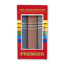 Caixa c/ 3 Lenço Masculino de Bolso 100% Algodão Premier