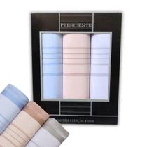 Caixa c/ 3 Lenço Masculino Puro Algodão Cores Presidente