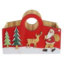 Caixa / Cesta Multiuso Natal Papai Noel Rena Madeira 18x8x13cm