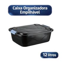 Caixa Cesto Organizador Preta 12 Litros Tampa com Trava Para Brinquedos e Multiuso