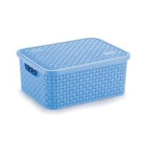 Caixa Cesto Organizador Rattan e Tampa Peq 4 Litros Azul