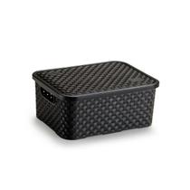 Caixa Cesto Organizador Rattan e Tampa Peq 4 Litros Preto