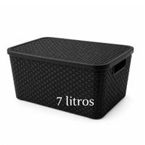 Caixa Cesto Organizador Rattan Preto Com Tampa 7 Litros Arqplast