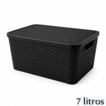 Caixa Cesto Organizador Rattan Preto Com Tampa 7 Litros Arqplast