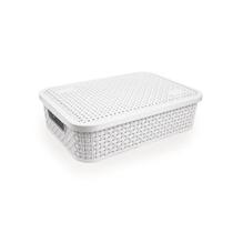 Caixa Cesto Organizador Rattan Tampa Baixa M 4,5 Lt Branco