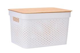 Caixa Cesto Organizadora Com Tampa de Bambu 26X18X12CM
