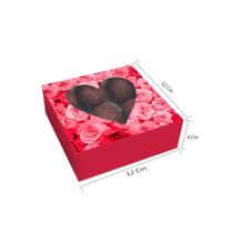 Caixa Chocolate Gaveta Com Visor Transparente Coração flores