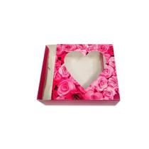 Caixa Chocolate Gaveta Com Visor Transparente Coração Flores