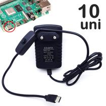 Caixa Com 10 Fontes 5v 3A USB-C 3.1 Conector Tipo C Para Rasp Pi 4 Botão Liga/Desligar - U1002 - Eletrônica Total