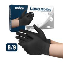 Caixa com 100 Luvas Nitrílicas Sem Pó G Nobre Preta Descartável Proteção Química Alimentos Limpeza
