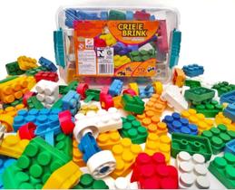 Caixa com 112 peças de blocos de montar infantil estilo lego encaixar encaixe criatividade interativo ludico educativo - Crie e Brink