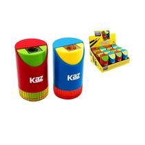 Caixa com 12 Apontadores Coletores KAZ Colorido Giratório Sortido Material Escolar Lápis de Cor