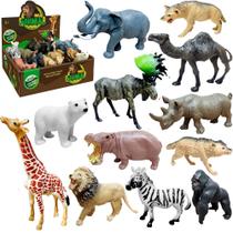 Caixa Com 12 Bichos De Plástico Animal World Animais Safari